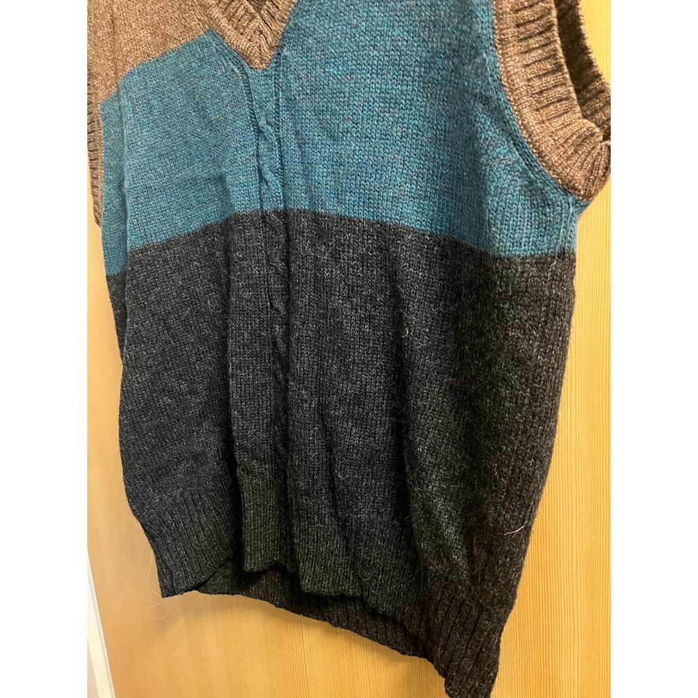 Stanley Blacker Sweater Vest Mens XL Brown Teal Grey Colorblock V-Neck Wool Feel - Picture 6 of 7